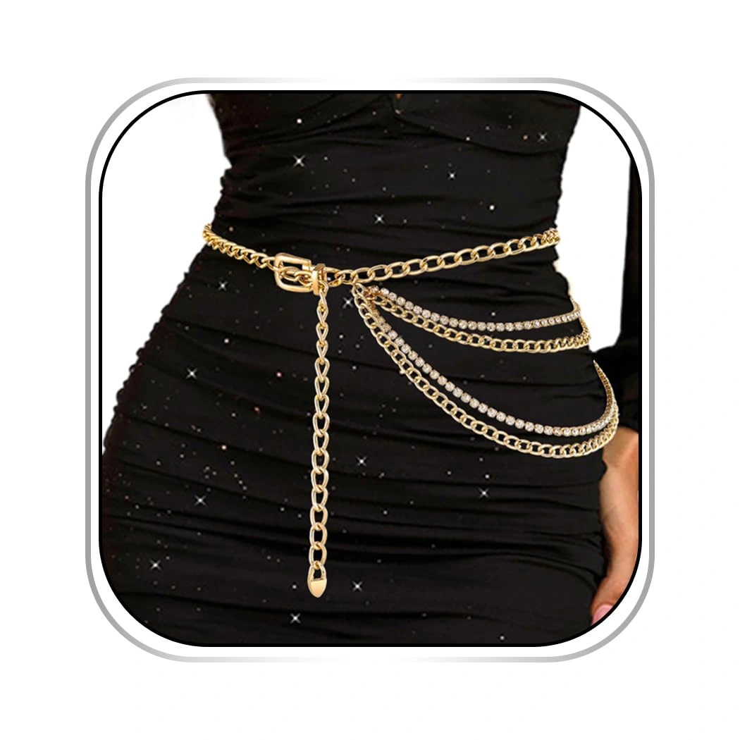 Abien Layered Rhinestone Chain Belt — view 1