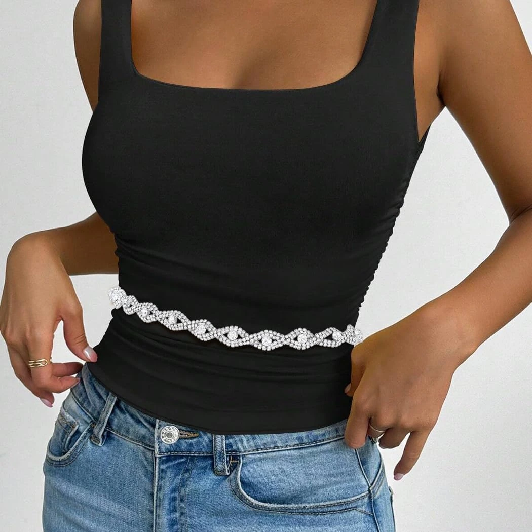Abien Rhinestone Dress Belt Silver · 115cm/45.2in
