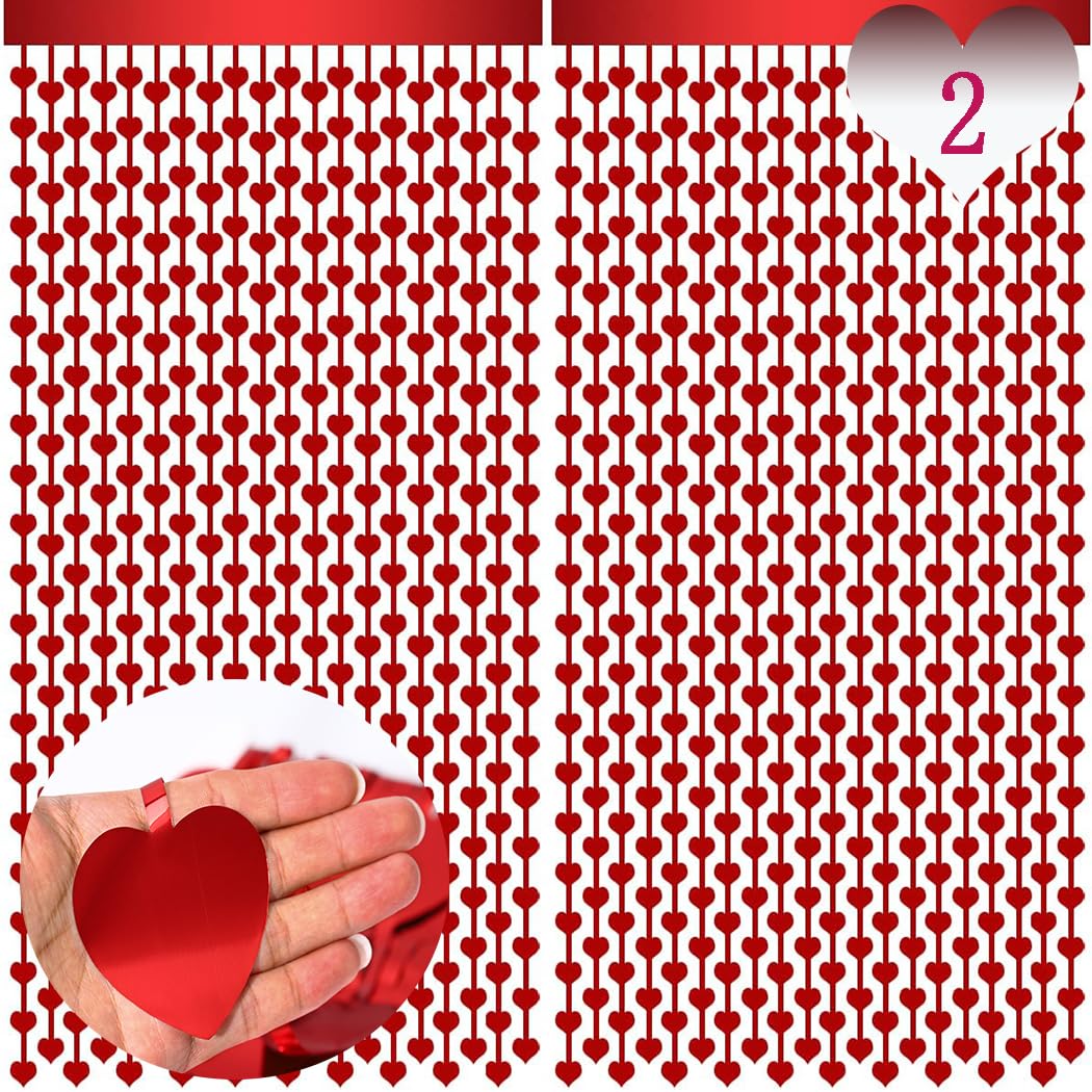Abien Heart Fringe Curtain Red