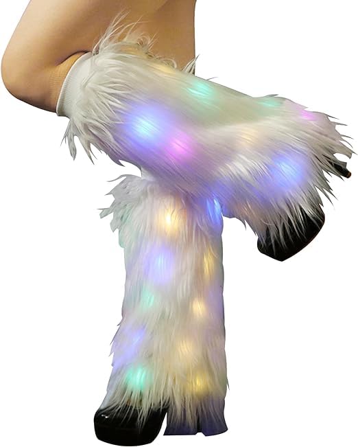 Abien Light-Up White Fluffy Leg Warmers White · free size