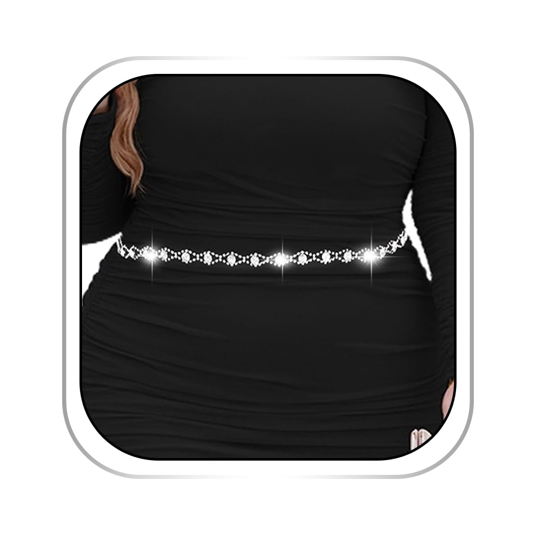 Abien Crystal Chain Belt Silver