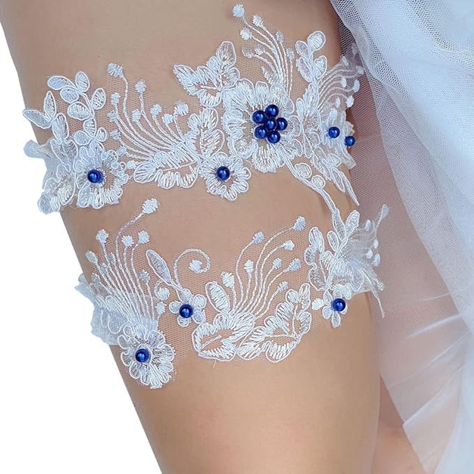 Abien Floral Lace Wedding Garter Set B-blue · Free Size