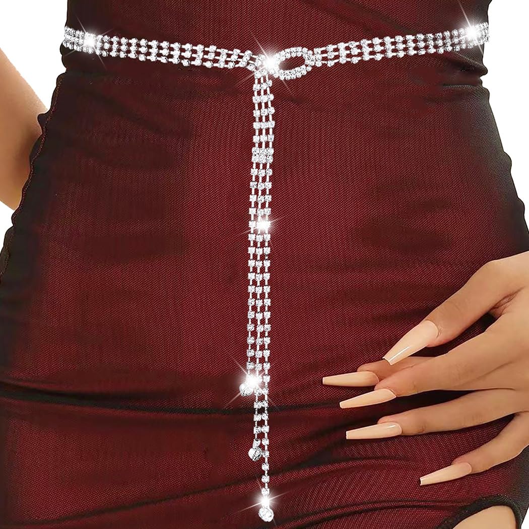 Abien Rhinestone Dress Belt Silver · 110cm/38in