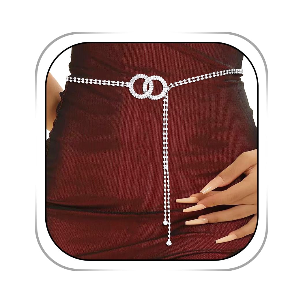 Abien Rhinestone Circle Chain Belt Silver · Standard