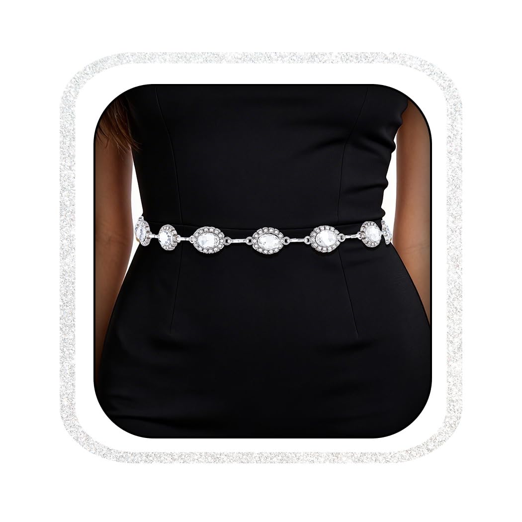 Abien Rhinestone Dress Belt Silver · 115cm/45.2in