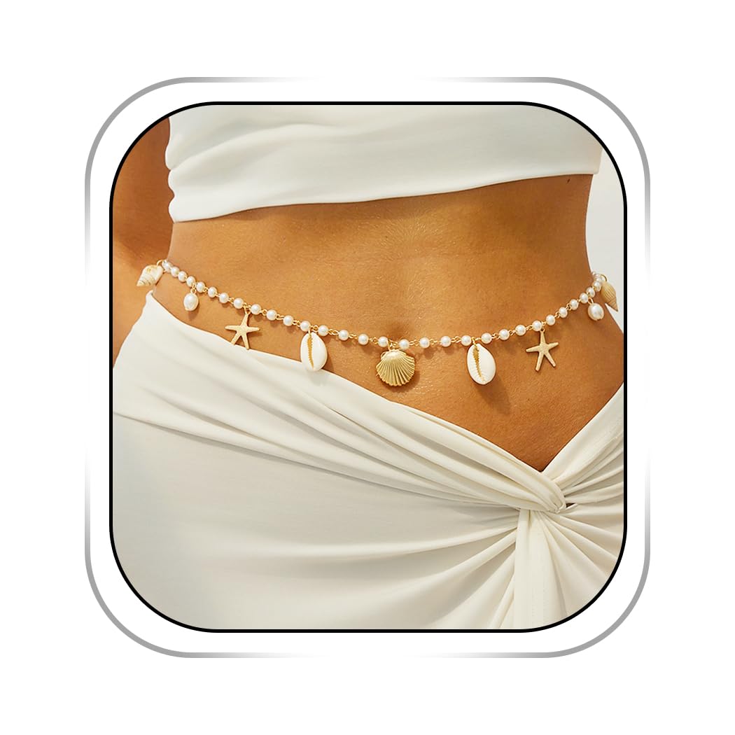 Abien Pearl & Starfish Waist Chain Gold