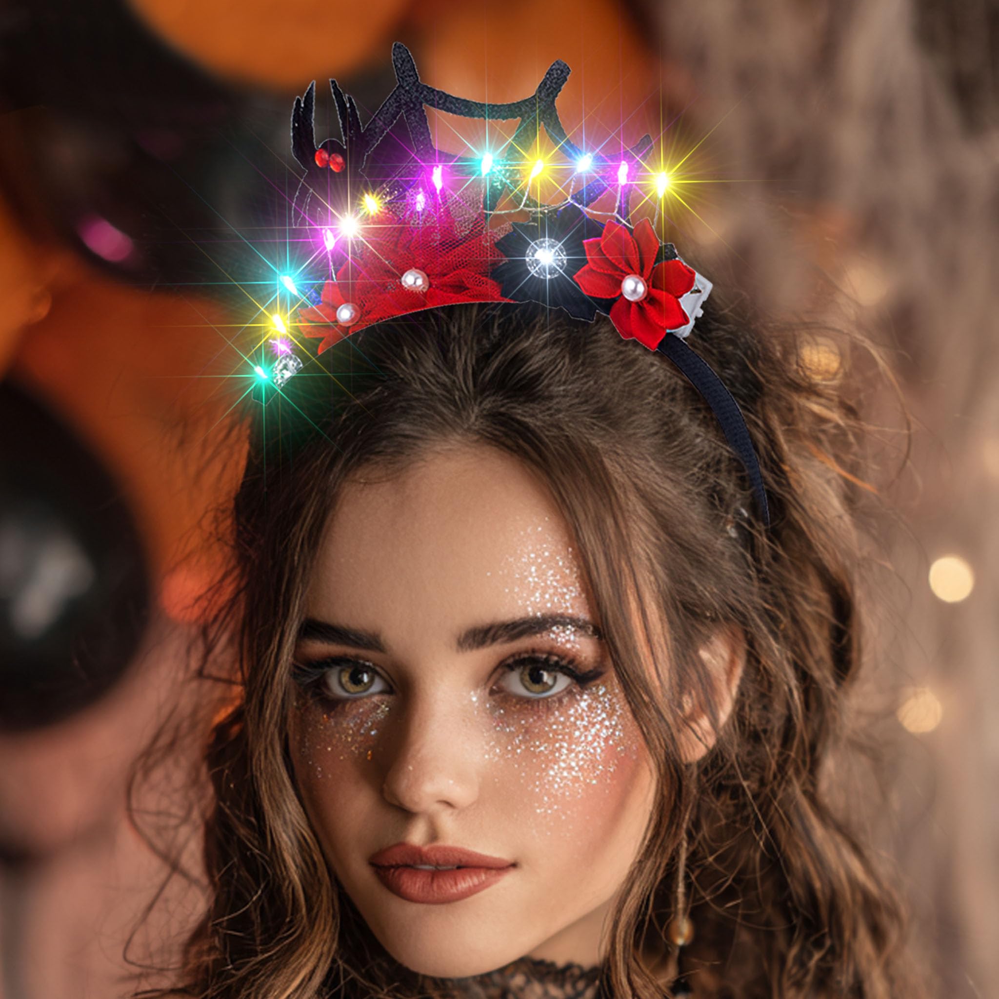 Abien Light-Up Floral Headband Red · 1 Count (Pack of 1)