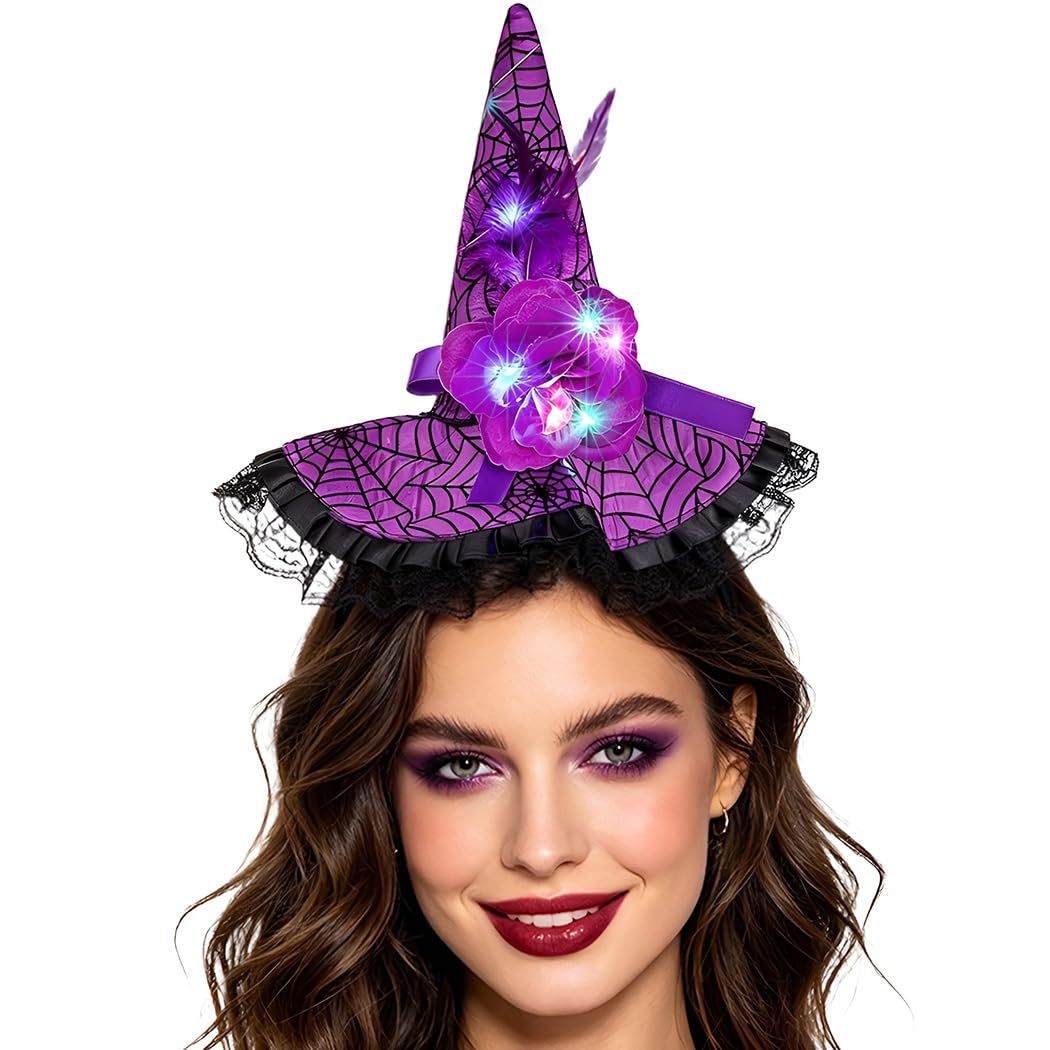 Abien Light-Up Witch Hat Headband Purple · One Size