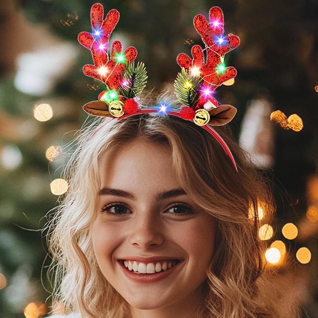 Abien Light-Up Reindeer Antlers Headband Red · One Size