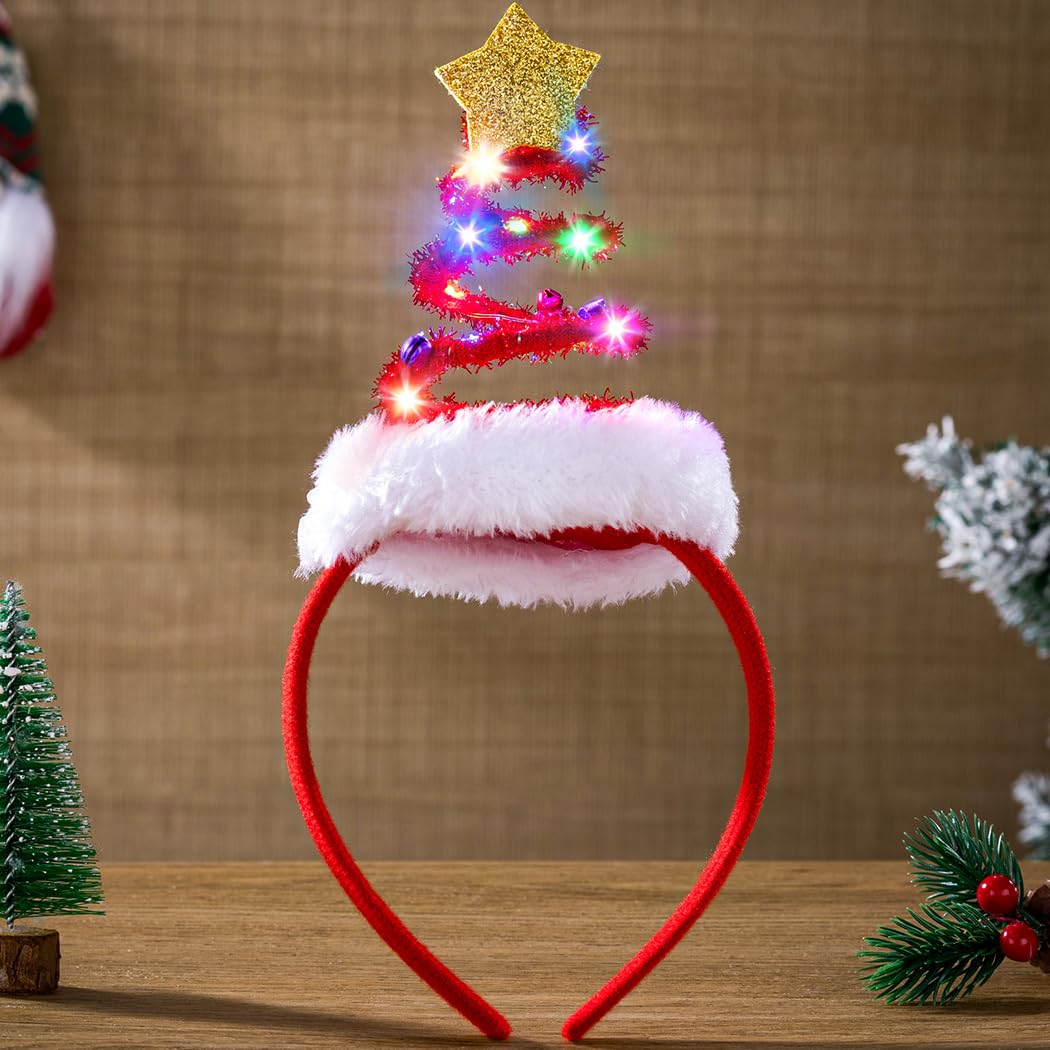 Abien Light-Up Santa Hat Headband Red · 1 Count (Pack of 1)