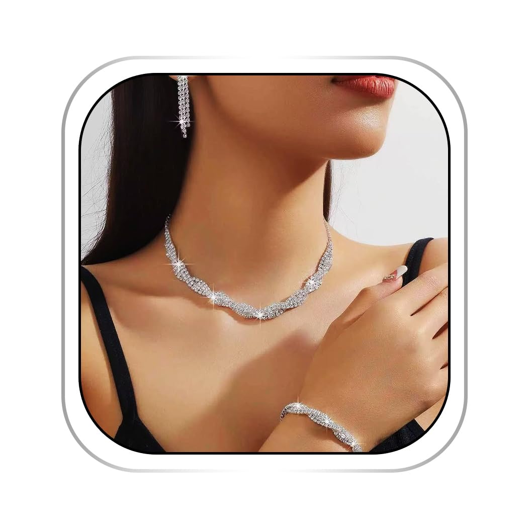 Abien Rhinestone Three-Piece Jewelry Set Silver