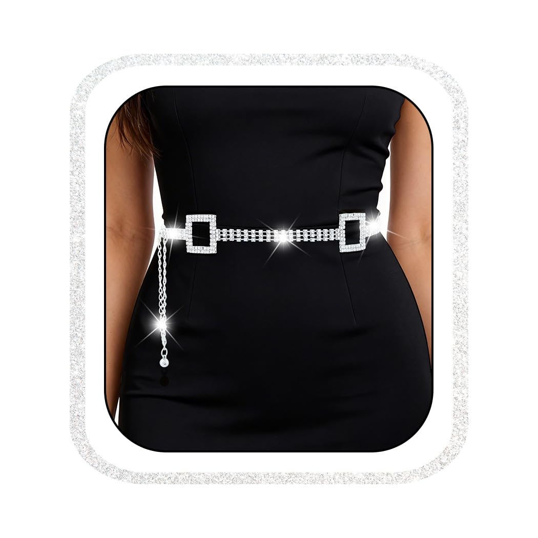 Abien Rhinestone Dress Belt Silver · 115cm/45.2in