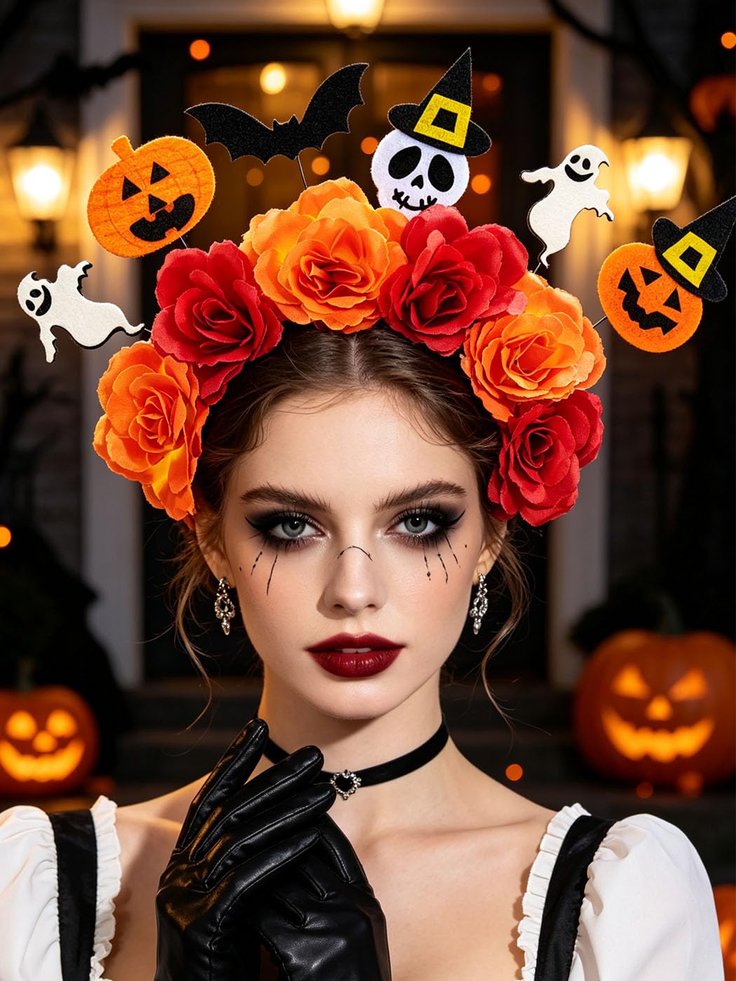 Abien Floral Headband Orange Red · 1 Count (Pack of 1)