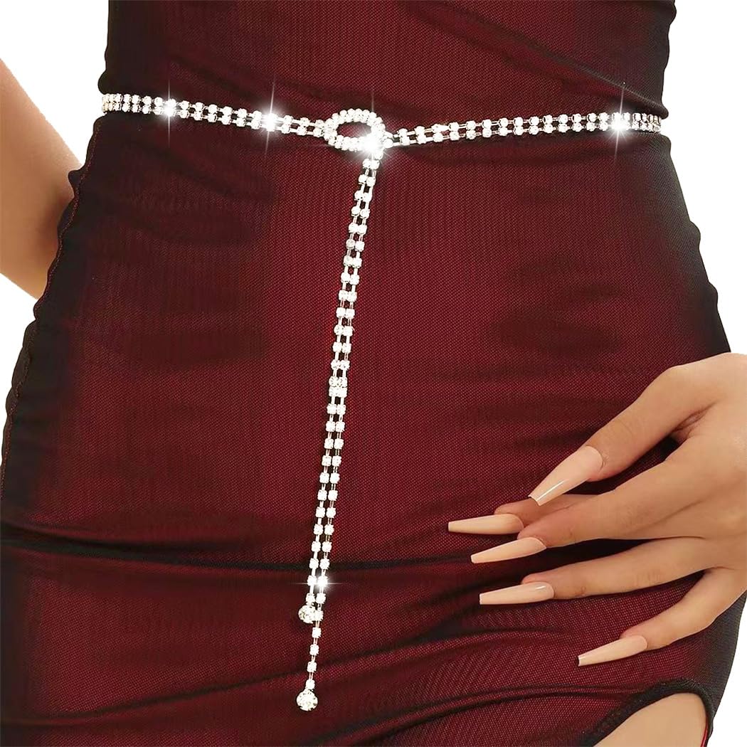 Abien Rhinestone Dress Belt Silver