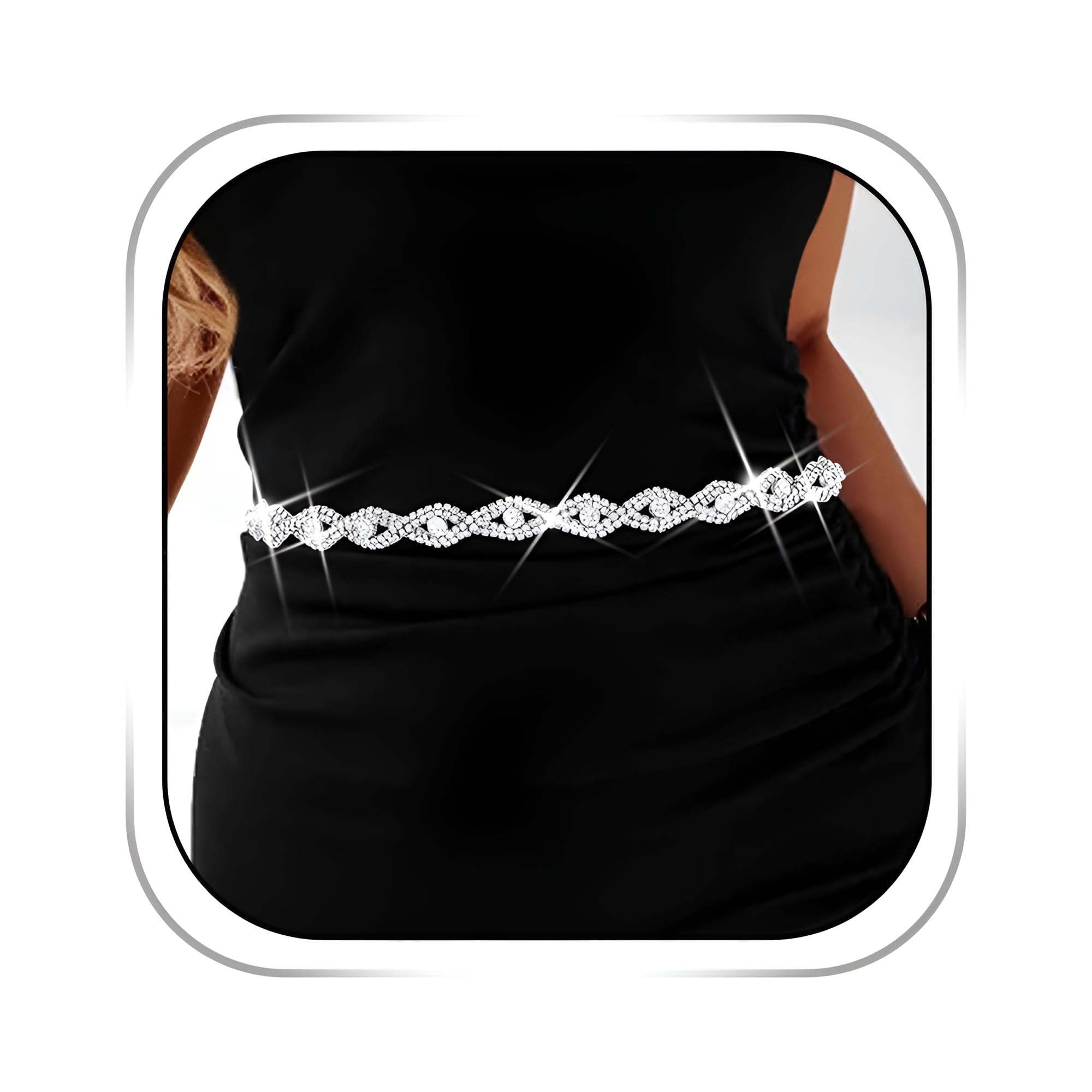 Abien Rhinestone Dress Belt Silver · 115cm/45.2in
