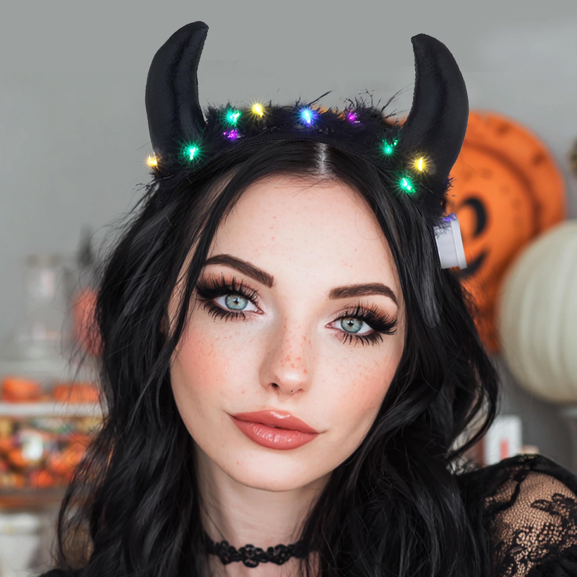 Abien Light-Up Devil Horns Headband Black · One Size